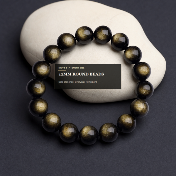 Money Magnet & Guardian: Natural Gold & Silver Obsidian Bracelets for Men – Mystical Feng Shui Jewelry for Wealth and Success.