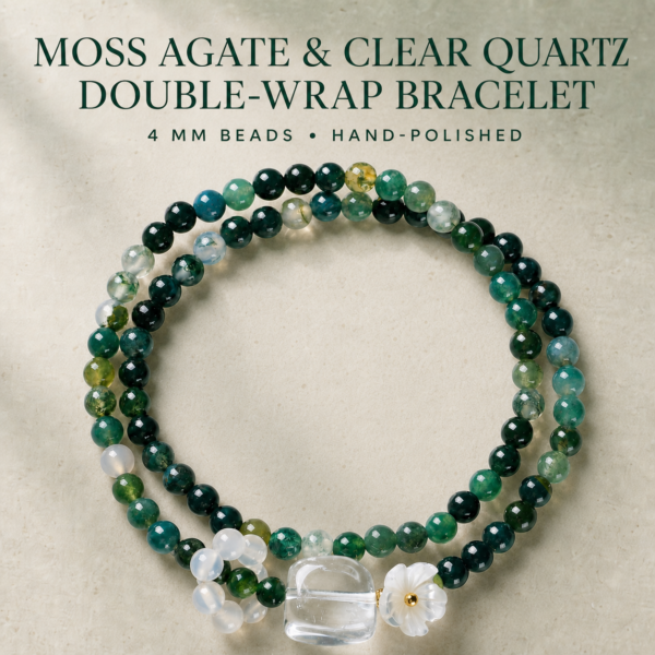 Pure Energy Cleanse & Emotional Healing | Natural Moss Agate & Clear Quartz Intention Bracelet