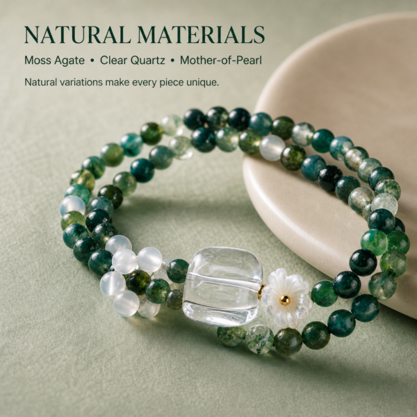 Pure Energy Cleanse & Emotional Healing | Natural Moss Agate & Clear Quartz Intention Bracelet