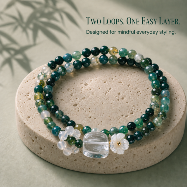 Pure Energy Cleanse & Emotional Healing | Natural Moss Agate & Clear Quartz Intention Bracelet