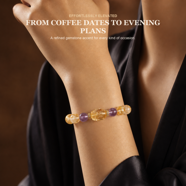 Love & Happiness Intention Bracelet | Natural Citrine & Amethyst Healing Gemstone Jewelry