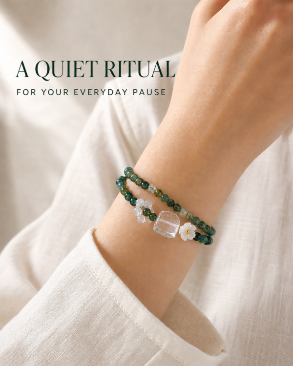 Pure Energy Cleanse & Emotional Healing | Natural Moss Agate & Clear Quartz Intention Bracelet