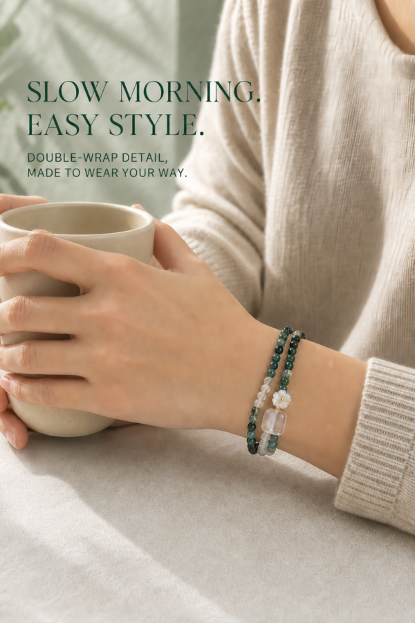 Pure Energy Cleanse & Emotional Healing | Natural Moss Agate & Clear Quartz Intention Bracelet