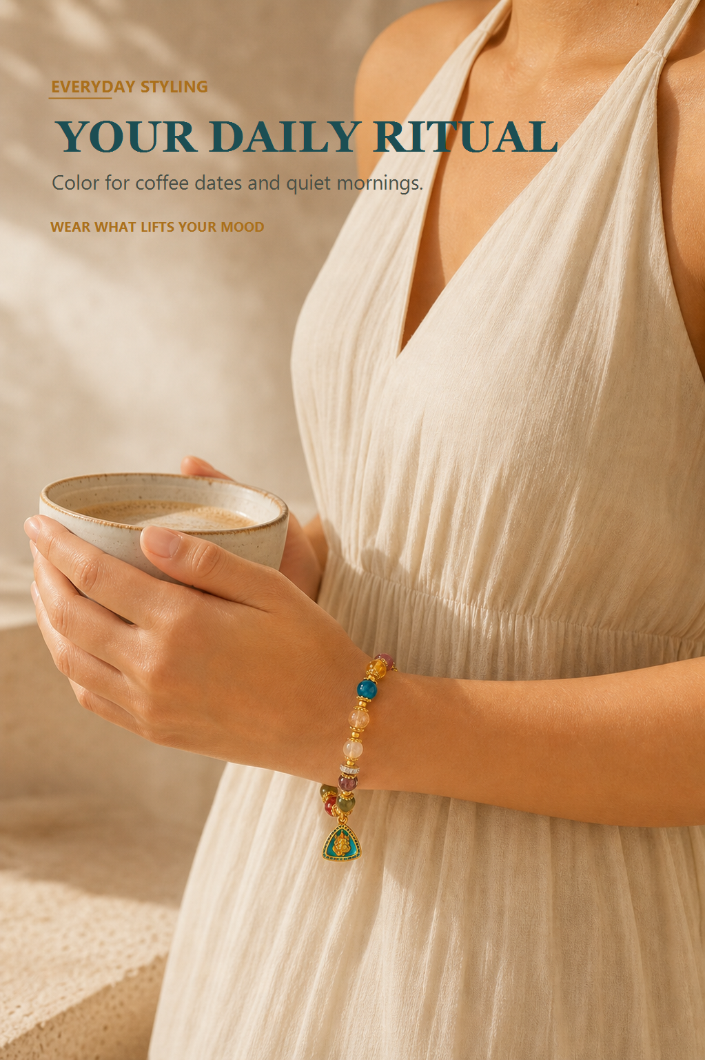 The Abundance & Luck Bracelet worn for a quiet morning ritual